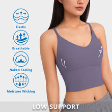 Load image into Gallery viewer, YOGA Strappy V Neck Sports Bra for Women Low Impact Padded Criss Cross Back Workout Yoga Bra
