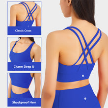 Load image into Gallery viewer, Sports Bra for Women Medium High Support Padded Strappy Running Bras Ribbed U Neck Workout Tops
